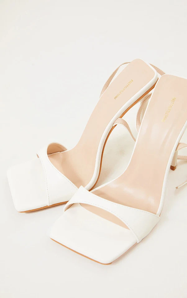 Sandali Ecopelle Bianchi Tacco Alto a Spillo 12 cm con Cinturino Posteriore -40- - Immagine 4 di 4