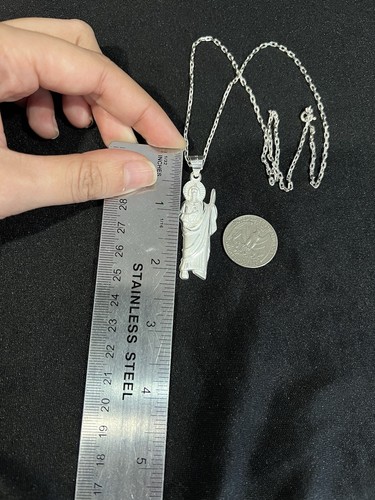 925 Sterling Silver Men's Womens St Jude San Judas Tadeo & Forz Chain 20 24 26 - Foto 5 di 6