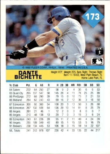 1992 Fleer #173a Dante Bichette - Image 2 of 2