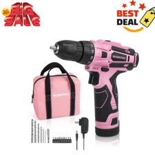 Pink Cordless Drill Driver Set 12 Volts Electric Screwdriver Driver Tool Kit US