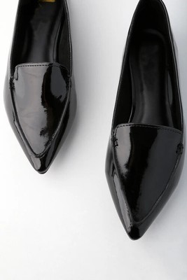 black patent pointed flat shoes