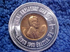 1963 D Boeing Employees Coin club Encased Cent Seattle Lucky Penny Washington