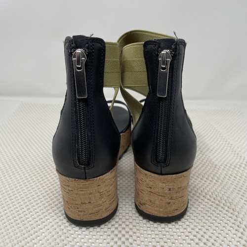 Womens Sorel cork platform Wedge Sandal 8.5/9 Ankle Back Zipper Black /Green - Picture 4 of 11