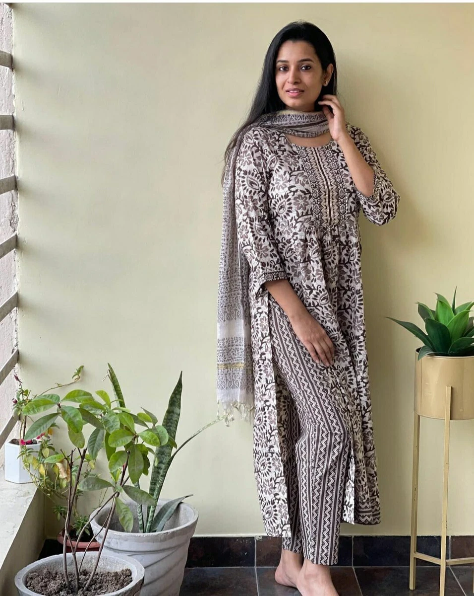 Aarvi Ajrakh Vol-1 Cototn Designer Kurti Pant With Dupatta Collection:  Textilecatalog