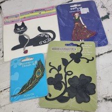 Patches Sewing Crafts Lot of 4 Assorted Cat Lady Feather Flower New