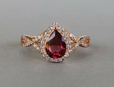 2.9Ct Pear Cut Ruby & Lab Created Diamond 14K Rose Gold FN Halo Proposal Ring