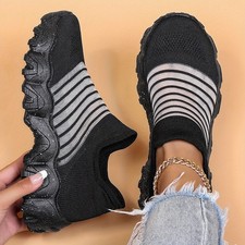 Women's Breathable Slip-On Sneakers Gym Casual Outdoor Walking Mesh Knit Shoes