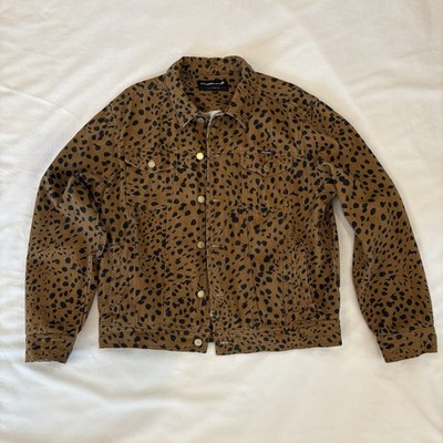 Noon Goons Brown ''Go Leopard'' Denim Trucker Jacket Men's Large MSRP $399