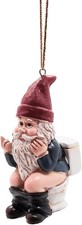 Naughty Gnome Toilet Christmas Ornament Funny White Elephant Gift 3.25"