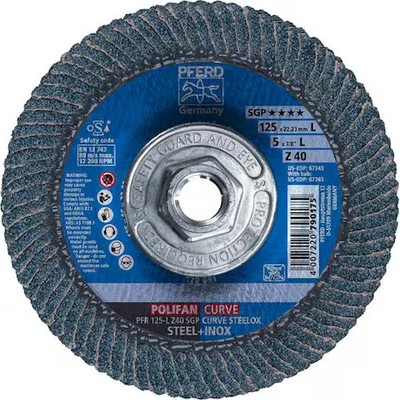 Pferd 67363 5'' X 5/8-11 Thd. Polifan Flap Disc - Z Sgp Curve Steelox, Zirconia,