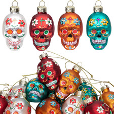 12pcs Day of The Dead Glass Ornaments - Dia De Los Muertos Sugar Skull Ornaments