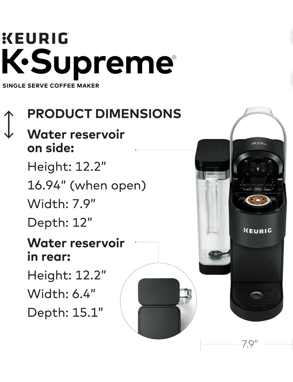 Keurig K-Supreme Black Single Serve K-Cup Pod Coffee Maker 66oz Water Tank