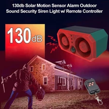 Wireless Solar Alarm Motion Sensor 130db Loud Siren Outdoor Remote Control