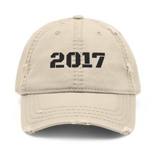Distressed Dad Hat with 2017 Embroidery, Vintage Style Cap for Dads, Casual Ever