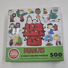 Peanuts 12 Multi Shaped Christmas Puzzles RoseArt 500 Piece READ