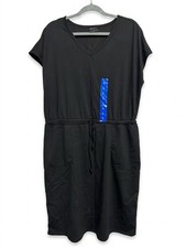 32° Degrees Cool Women's Dress Large Black Drawstring Short Sleeve Pockets NWOT