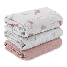 Muslin Swaddle Blankets for Newborn, 3 Pack Breathable Soft Receiving Blanket...