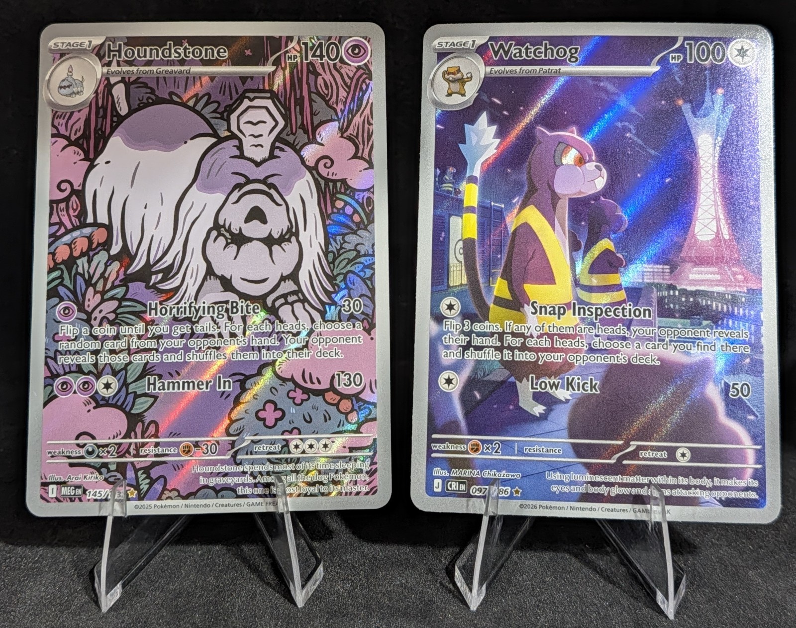 Pokemon Houndstone 145 MEG IR + Watchog 097 CRI IR Lot NM