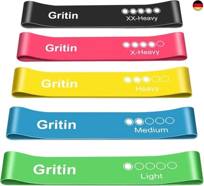 MARKE GRITIN Gritin Fitnessbänder [5er Set] Widerstandsbänder mit 5 Stufen, 100% Latex F