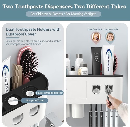 Portaspazzolino da Denti da Parete con Dispenser Automatico di Dentifricio - Foto 3 di 7