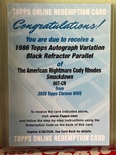 2026 TOPPS CHROME WWE CODY RHODES 1986 BLACK REFRACTOR AUTO /10 REDEMPTION SSP