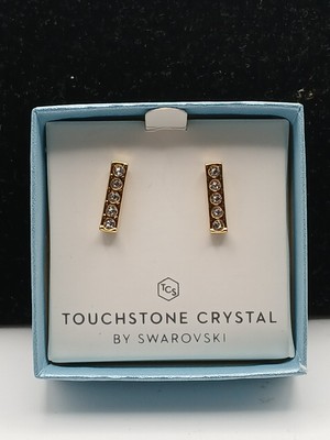  Touchstone Crystal Earrings Pave Bar 1/2  Rhodium New Condition