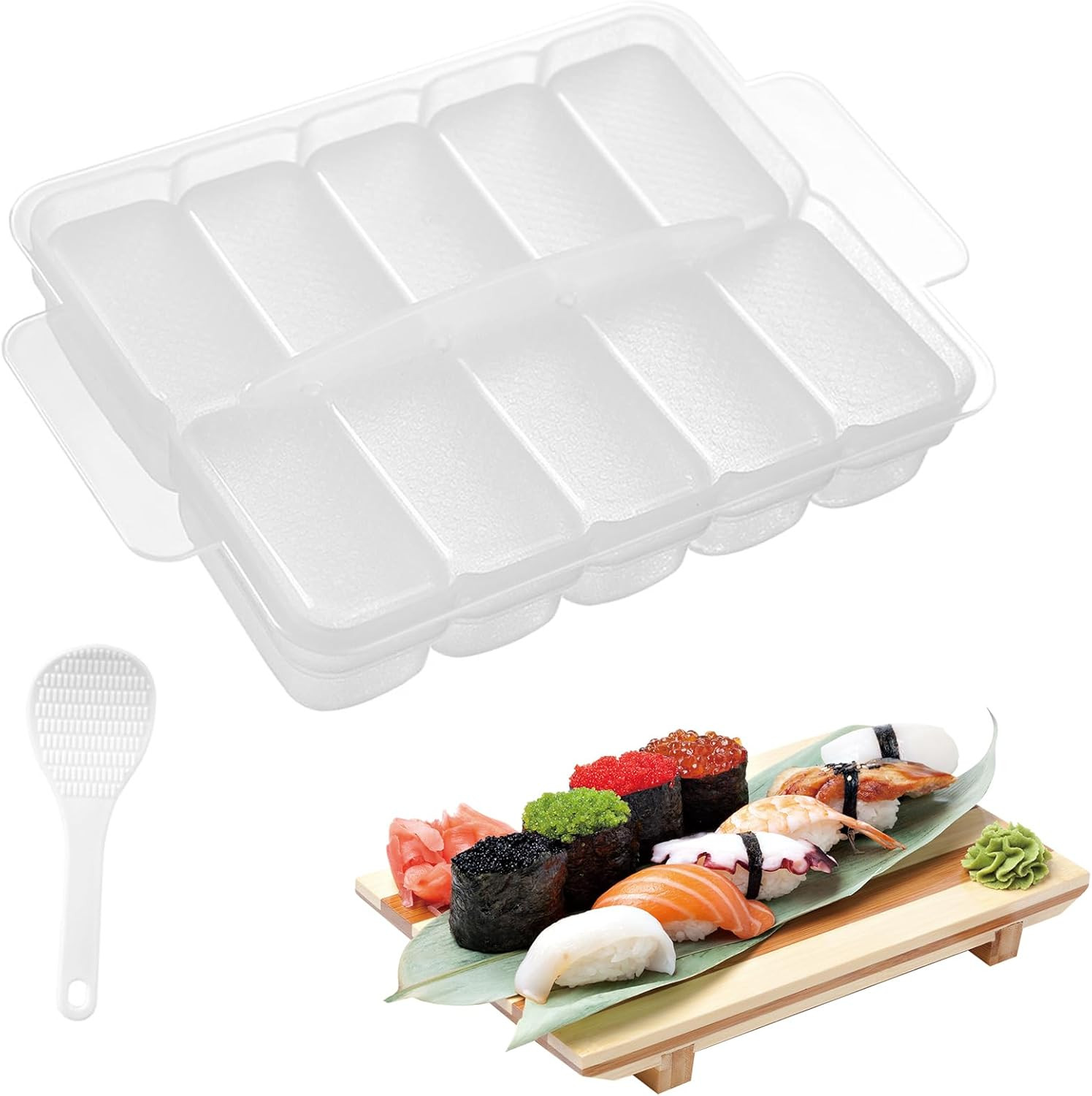 10-in-1 Mini Japanese Onigiri Sushi Mold Set - Clear Rectangular