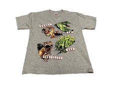 Vintage Tyrannosaurus Rex Cartoon Dinosaur Tee T-Shirt Youth Size Medium Grey