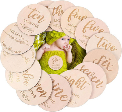 Baby Meilensteinkarten, Meilensteinkarten Baby Holz, 12 Stück Schöne Doppelseiti
