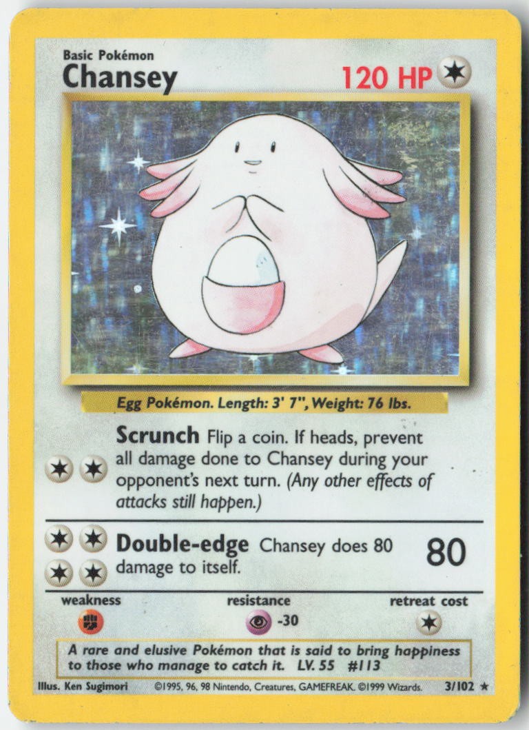 Chansey 3/102 Holo Rare Base Set Unlimited Pokemon Moderately Played
