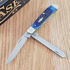 Case XX Mini Trapper Pocket Knife Stainless Steel Blades Blue Jigged Bone Handle