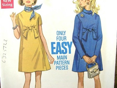 Maternity Mini Dress Sewing Pattern Vintage 60s Butterick 5520 Size 16 Uncut