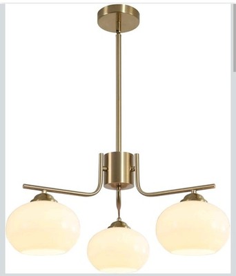 Mid Century Modern Globe Pendant 3-Light Milk Glass Gold Sputnik Chandelier