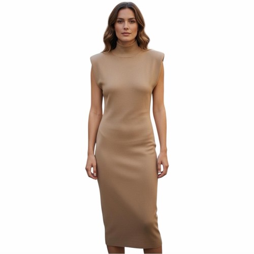 NWT French Connection Padded Shoulder Turtleneck Sweater Dress Midi Length Med.