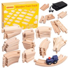 Wooden Train Track Set 53pcs, Wood Train Tracks Accessories Expansion Pack fi...