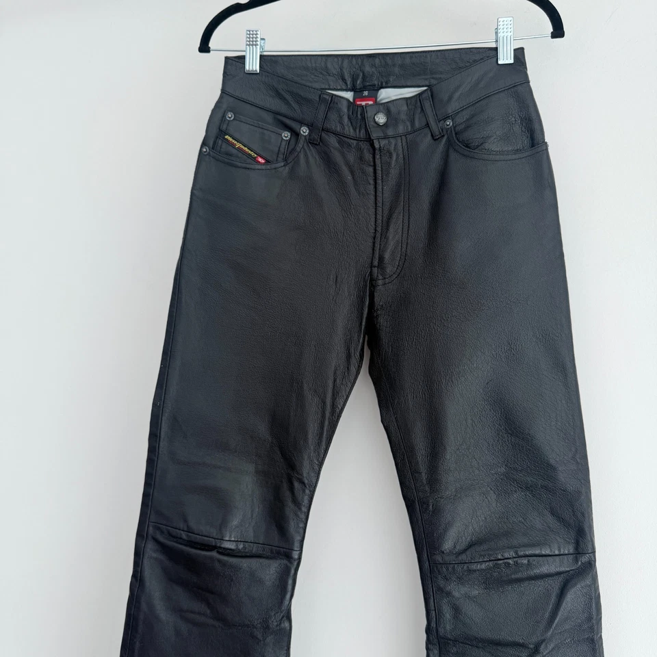 Vintage Diesel Leather Pants Womens 26 Black Y2K Flare Bootcut Low Rise Biker - Image 3 of 4
