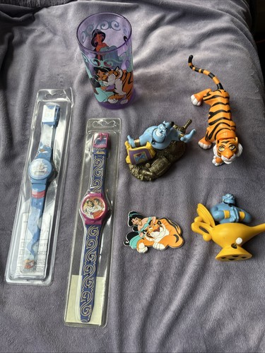 Vintage Aladdin Bundle 2 Watches Jasmine & Aladdin 1 Cup 1 Magnet 3 Figures