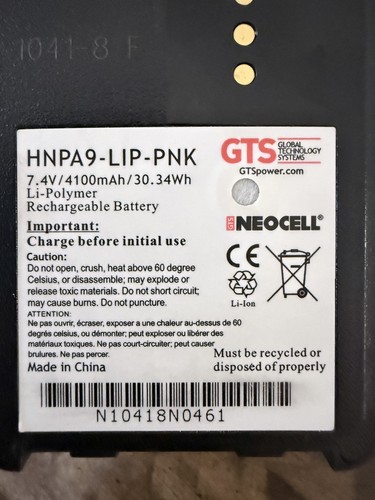 HNPA9-LiP: Standard GTS Rechargeable BATTERY PACK Neocell