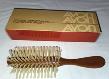 Vintage Avon Natural Performance Half-Round Hair Brush Tan Bristles New 1982