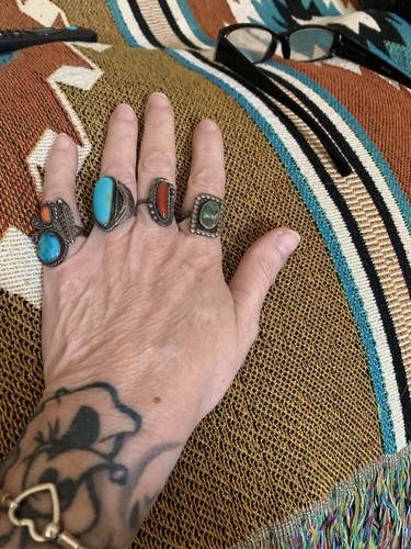 Old VTG Southwest Sterling Silver Native American Turquoise Coral Ring Lot Mix