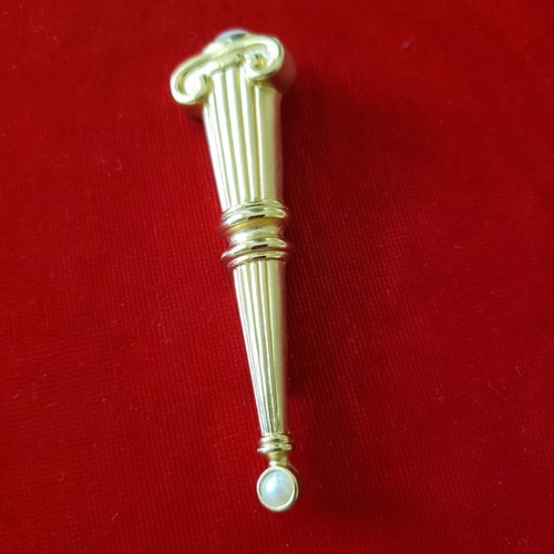 Beautiful Gold-tone Roman Column Brooch Pin With Pearls - Picture 3 of 5