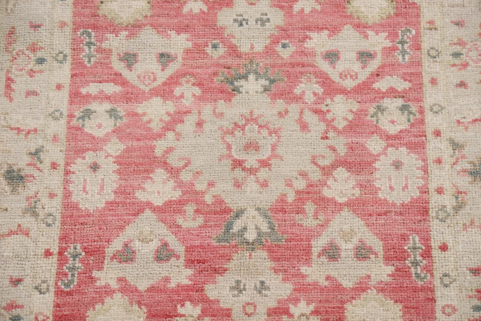 Vegetable Dye Oushak Turkish Foyer Rug 3x4 Ft Handmade Transitional Pink Rug - Image 4 of 4