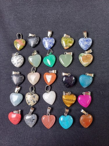 Heart Shaped Gemstone Pendant Necklace with Chain - Tigers Eye, Quartz, More - Picture 3 of 6