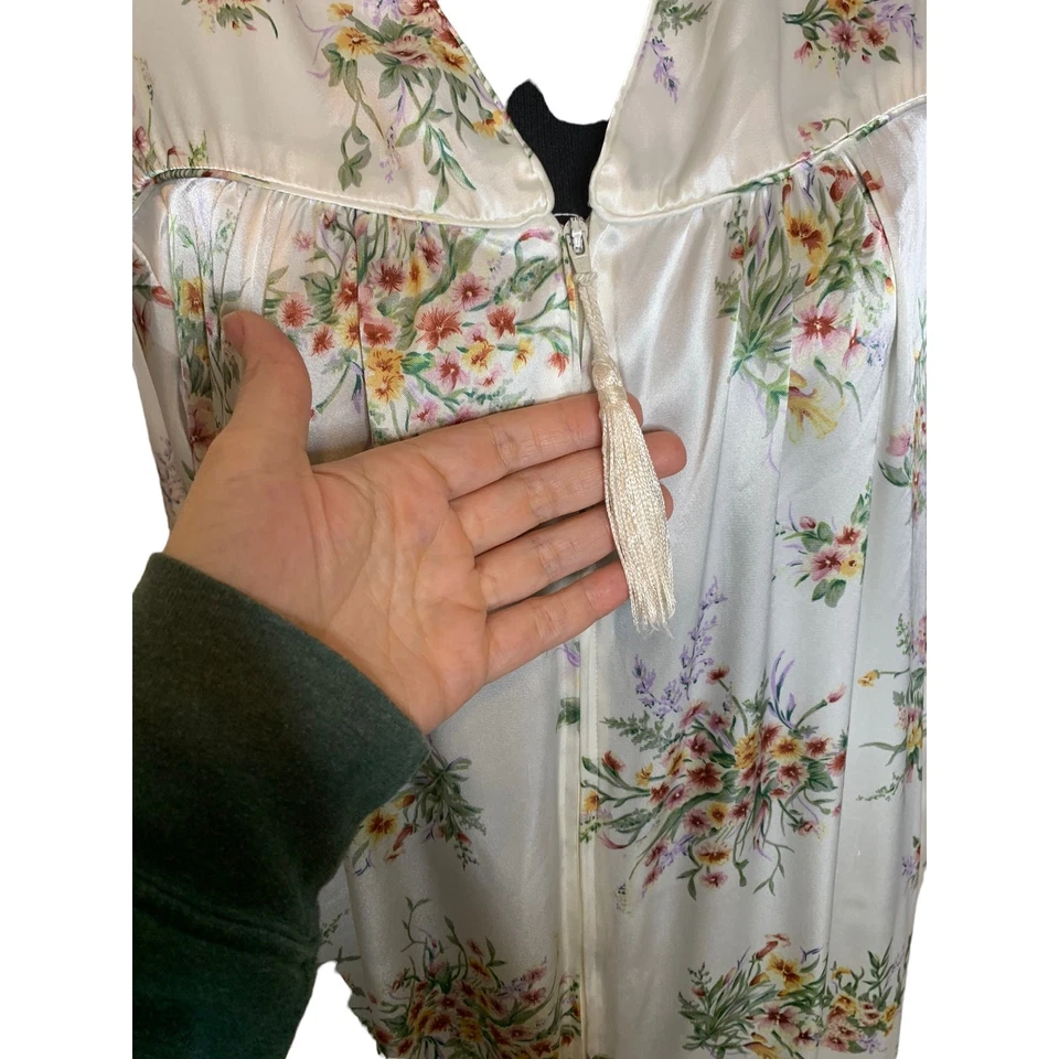 Christian Dior Blanco Floral Vintage Caftán Casa Vestido Talla XL Foto 4 de 4