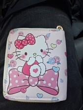 Sanrio Hello Kitty Pink  White Floral Zip-Around Wallet, Credit Card Slots