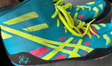 ASICS JB Elite Wrestling Shoes Teal Pink Yellow Sissy J3A1Y Men's Size 12 Rare