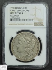 1901 Doubled Die Reverse DDR VAM-7 Morgan Silver Dollar $1 NGC F Details Cleaned