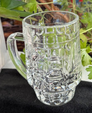 Beer mug/stein, clear glass, Italy, squares and dimples pattern, half pint