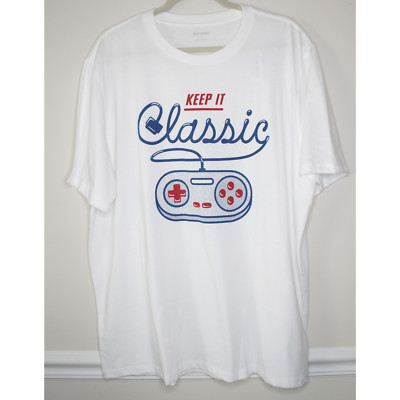 O.N. Mens 'Keep It Classic'' Retro Video Game Controller White T-Shirt Size XL