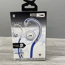New Altec Lansing MZX890L-WHT Run Bluetooth Earbuds - Snow With Aqua Blue Glow
